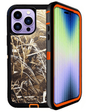 Encuentra la mejor funda heavy duty para tu iPhone 14 Pro Max en Guatemala con diseño camuflaje naranja en SlowBack, mayorista de accesorios de protección para celulares.