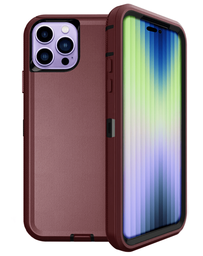Encuentra la mejor protección para tu iPhone 14 Pro en Guatemala con esta funda Heavy Duty en color maroon y black, ideal para mantener tu dispositivo seguro.