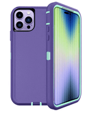 Encuentra la funda de alta resistencia para iPhone 14 Pro en Guatemala, colores púrpura y turquesa, en SlowBack, el mayorista de accesorios Apple.