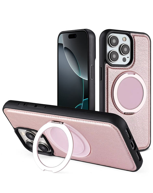 Funda de cuero slim con carga inalámbrica y soporte PINK para iPhone 14 Pro Max en Guatemala - Encuentra la mejor protección para tu dispositivo en tiendas de accesorios para iPhone en Guatemala.