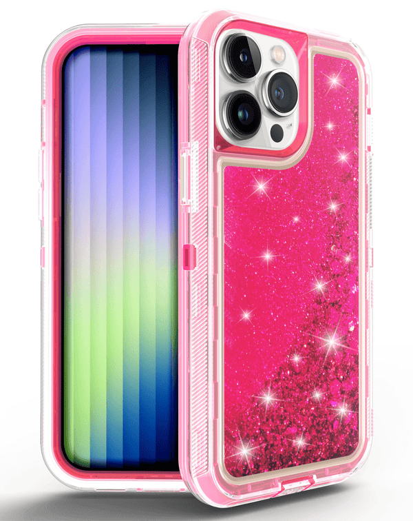 Encuentra la mejor funda bumper glitter color rosa para iPhone 14 Pro en Guatemala.