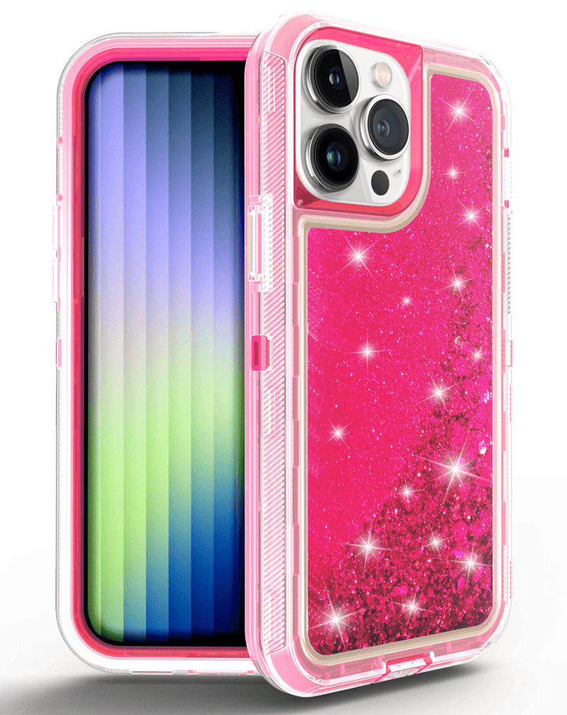 Encuentra la mejor funda bumper glitter color rosa para iPhone 14 Pro en Guatemala.