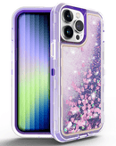 Funda protectora liquid glitter para iPhone 14 Pro en color morado disponible en Guatemala, ideal para proteger tu dispositivo de caídas y rayones.