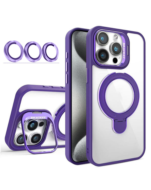 Funda transparente magnetica con 2 soportes y lente de camara iPhone 14 Pro Max - DARK PURPLE