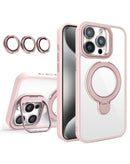 Encuentra la funda transparente magnética para iPhone 14 Pro Max en Guatemala con lente de cámara en color rosa en SlowBack, mayorista de accesorios para celulares.