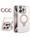 Encuentra la funda transparente magnética para iPhone 14 Pro Max en Guatemala con lente de cámara en color rosa en SlowBack, mayorista de accesorios para celulares.