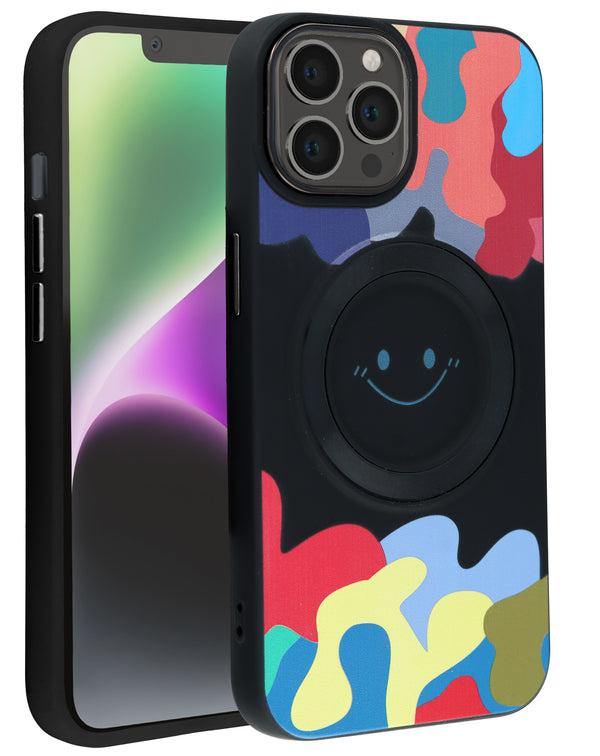 Encuentra tu case de carga inalámbrica Happy Face para iPhone 14 Pro Max en Guatemala, en nuestro catálogo de accesorios para iPhone en SlowBack.