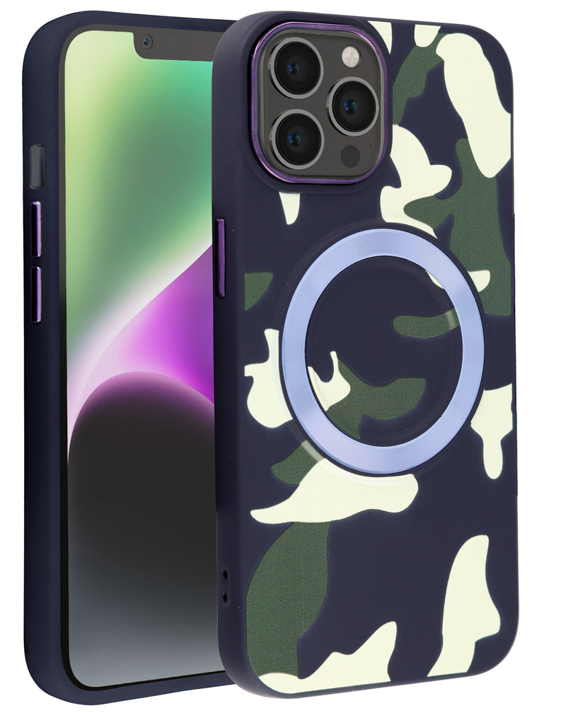 Encuentra el mejor case de carga inalámbrico con diseño de camuflaje para iPhone 14 Pro Max en Guatemala.