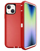Encuentra la Funda heavy duty iPhone 15 (Rojo & Blanco) en Guatemala para proteger tu dispositivo en talleres de reparación y accesorios para iPhone.