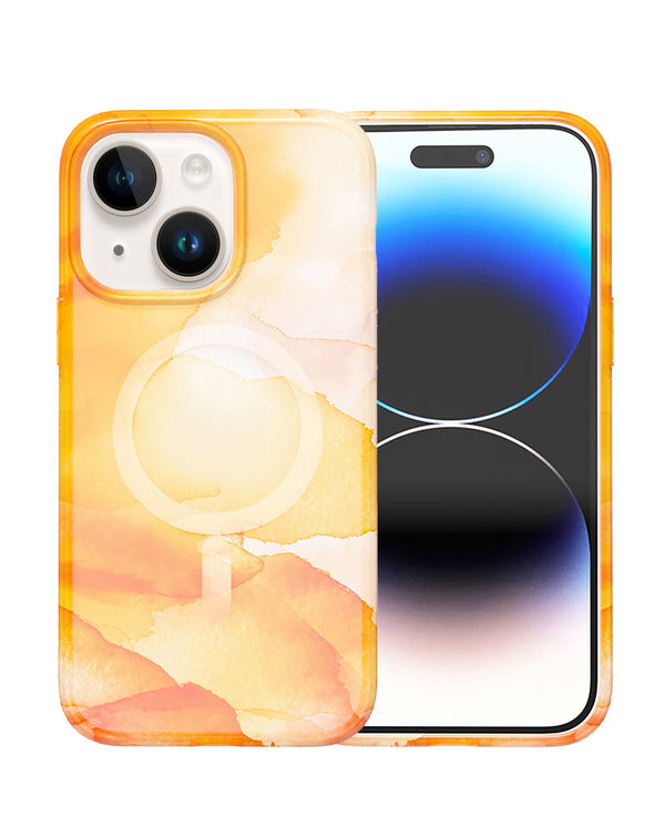 Tapa trasera Full Ink Painting Wireless Charging para iPhone 15 en color naranja en Guatemala.