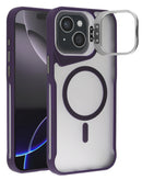 Funda transparente mate con soporte para camara con carga inalambrica iPhone 15 (PURPLE)