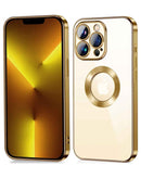 Funda transparente con carga inalámbrica brillante para iPhone 15 GOLD disponible en Guatemala.