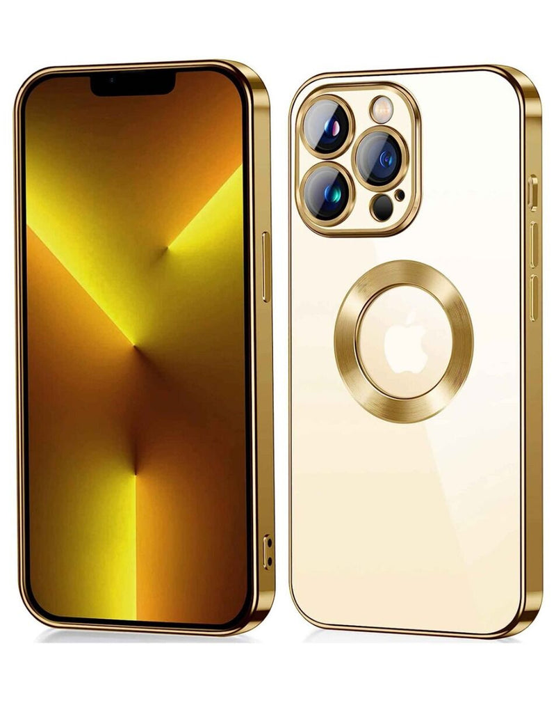 Funda transparente con carga inalámbrica brillante para iPhone 15 GOLD disponible en Guatemala.