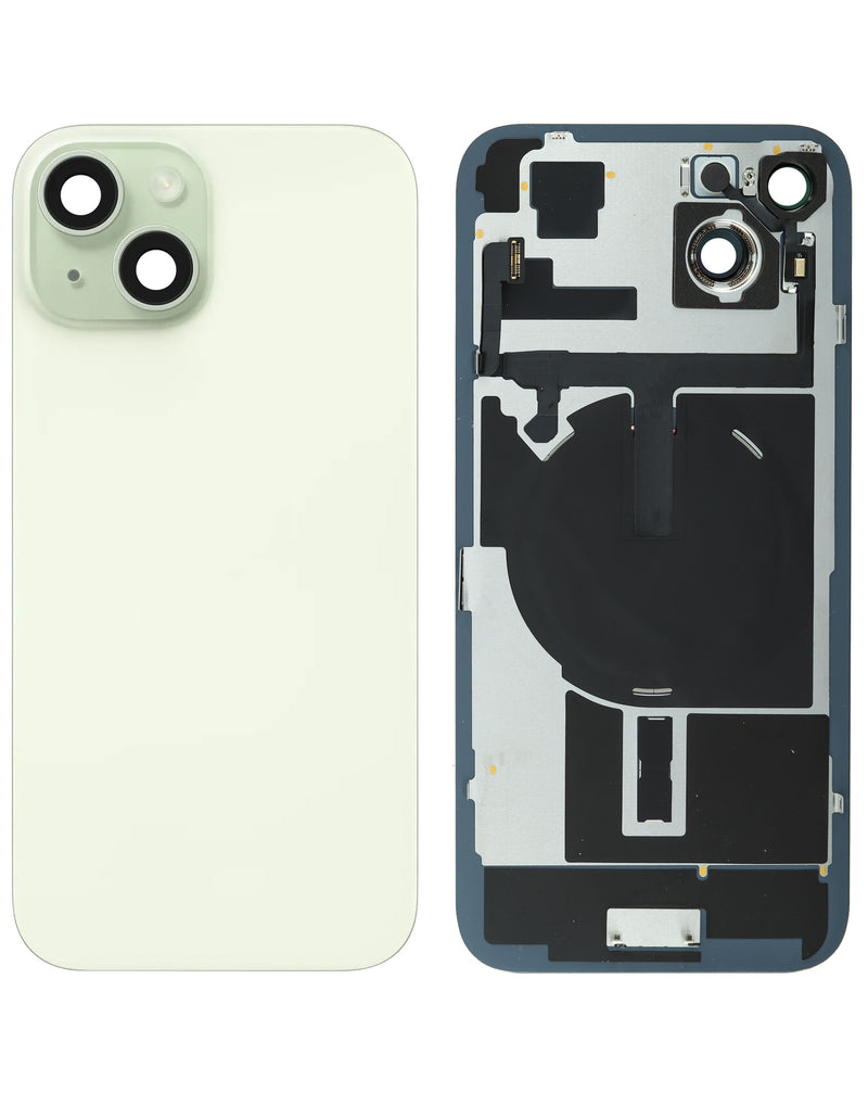 Encuentra tapa trasera con marco y flex de carga NFC inalámbrica con imán MagSafe para iPhone 15 (verde) en Guatemala en talleres de reparación de iPhone y mayoristas.