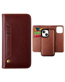 Encuentra la funda original de cuero magnética con ranura para tarjeta para iPhone 14 Plus / 15 Plus en Guatemala, disponible en color marrón.