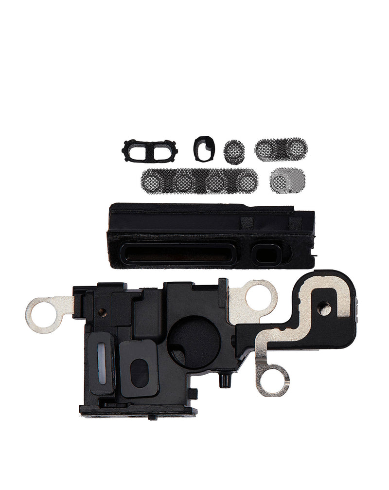 Encuentra en Guatemala rejilla altavoz/micrófono para iPhone 15 en color negro, el accesorio perfecto en BajoPPLCD para reparaciones y repuestos de audio.