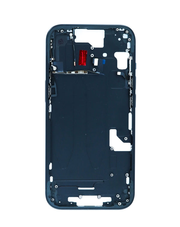 Marco medio con piezas pequeñas para iPhone 15 en color negro, ideal para reparaciones en Guatemala.
