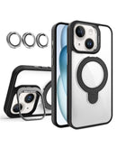 Encuentra el estuche magnético transparente con 2 soportes y lente de cámara para iPhone 15 en Guatemala para proteger tu dispositivo.