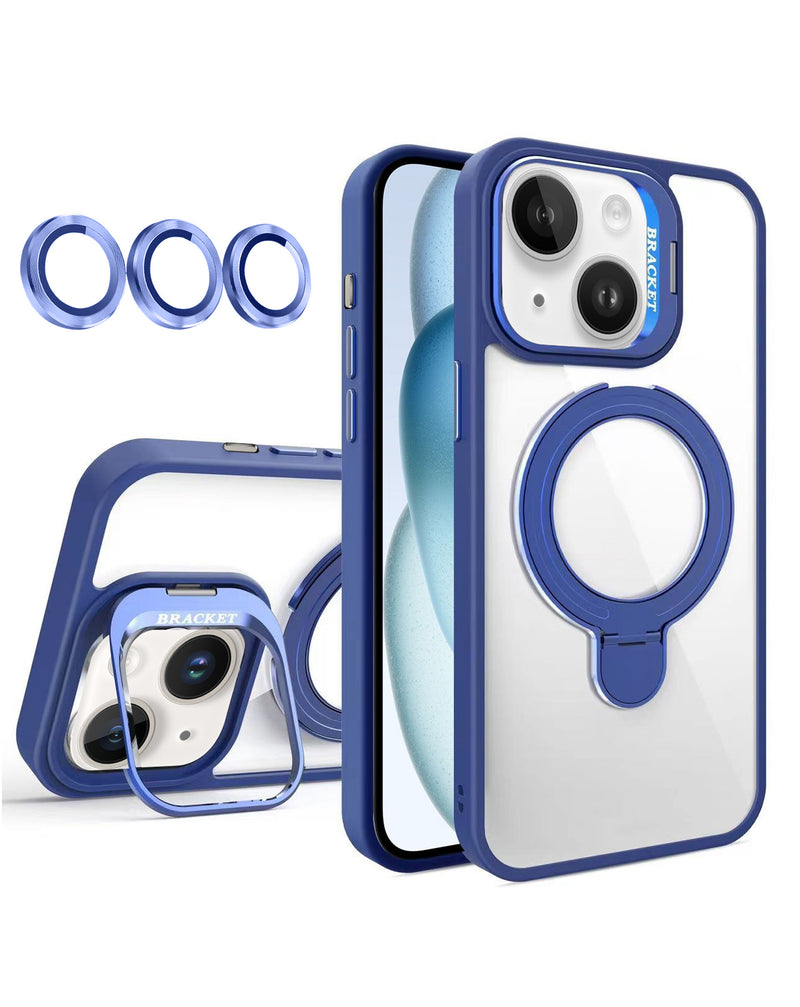 Case magnetico transparente con 2 soportes y lente para camara iPhone 15