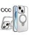Funda magnética transparente con soportes y lente de cámara para iPhone 15 en Guatemala, disponible en SlowBack.