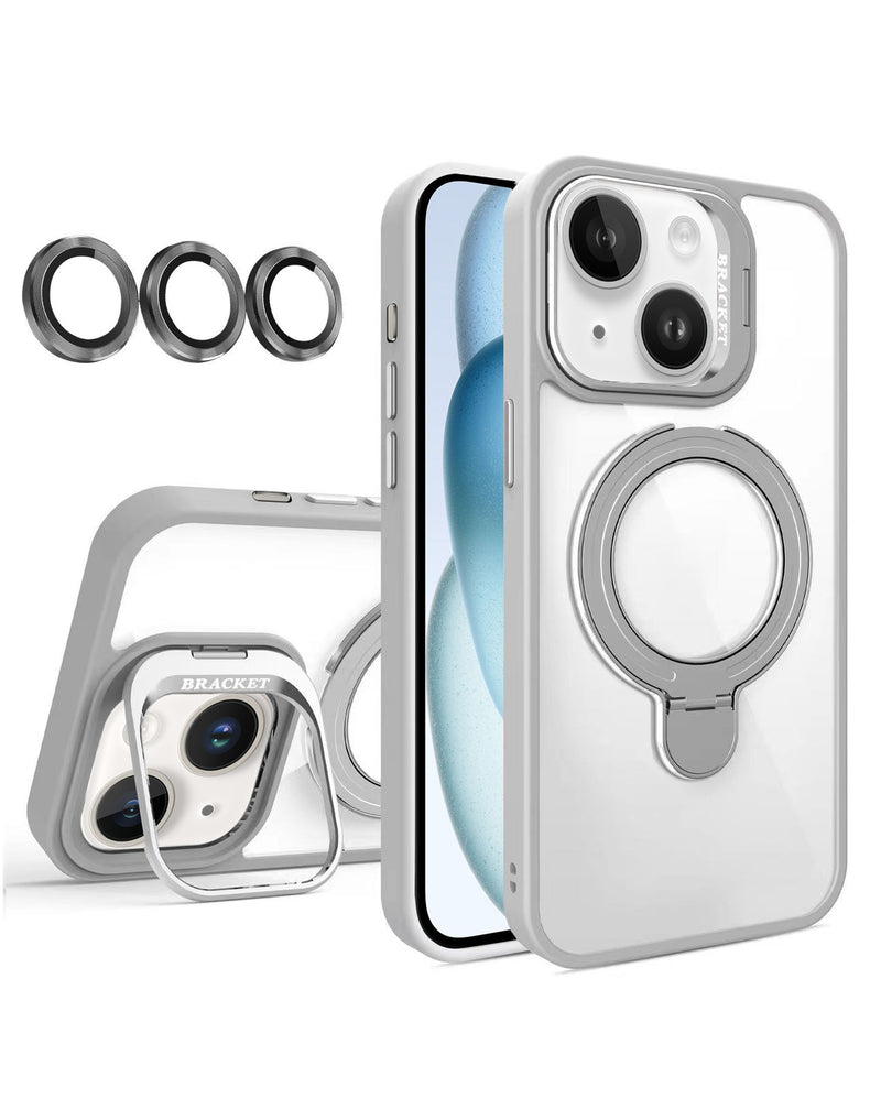 Funda magnética transparente con soportes y lente de cámara para iPhone 15 en Guatemala, disponible en SlowBack.