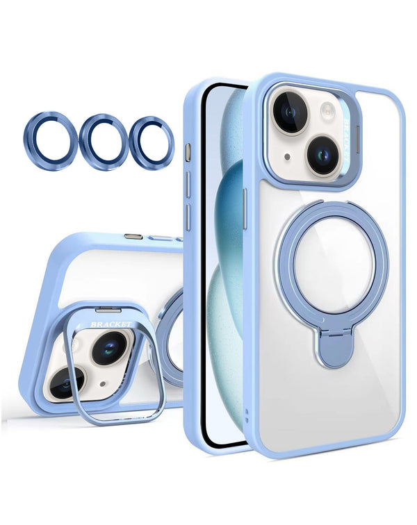 Encuentra la funda transparente magnética con 2 soportes y lente de cámara para iPhone 15 en Guatemala con SlowBack.