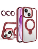 Funda magnetica transparente con 2 soportes y lente de cámara para iPhone 15 en Guatemala.