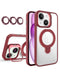 Funda magnetica transparente con 2 soportes y lente de cámara para iPhone 15 en Guatemala.
