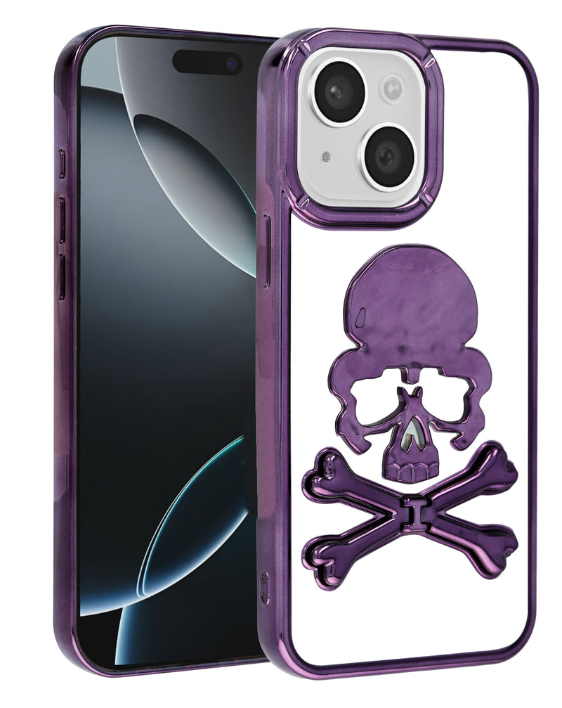 Compra la funda transparente con diseño de calavera PURPLE para iPhone 15 en Guatemala.
