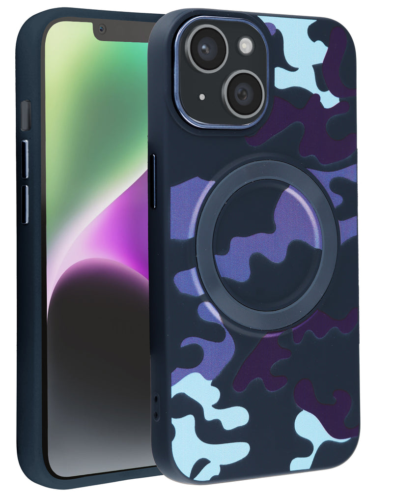 Encuentra la caja de carga inalámbrica Camouflage PURPLE para iPhone 15 en Guatemala con SlowBack.