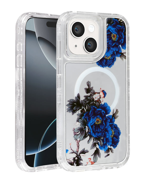 Encuentra la funda transparente Flower Design con cargador inalámbrico Style 2 para iPhone 15 en Guatemala, al por mayor en SlowBack.