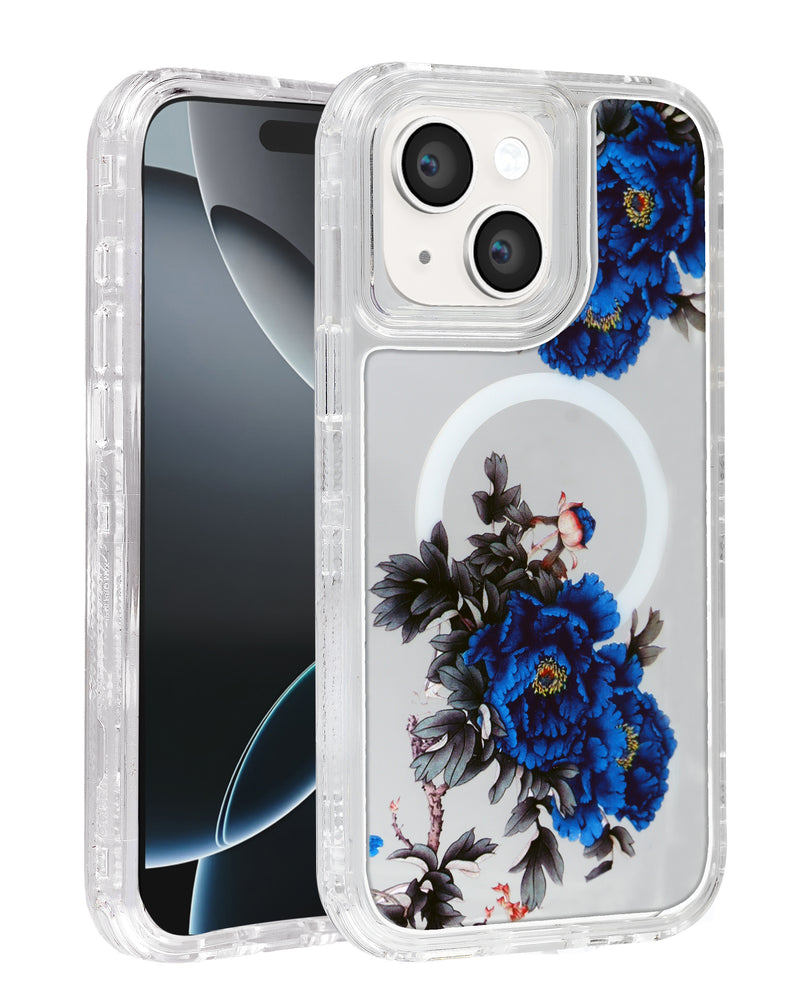 Encuentra la funda transparente Flower Design con cargador inalámbrico Style 2 para iPhone 15 en Guatemala, al por mayor en SlowBack.