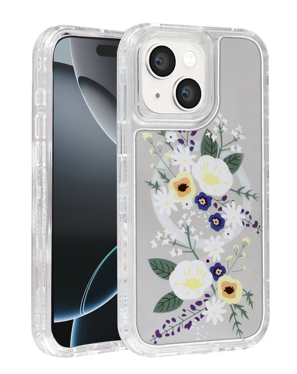 Encuentra la funda transparente con cargador inalámbrico Flower Design para iPhone 15 Style 3 en Guatemala.