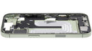 Chasis medio usado color Sage para iPhone 17 (A29XX) con puerto de carga flex y partes pequeñas.