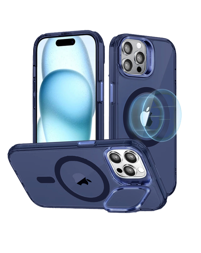 Encuentra la funda Magsafe con soporte para cámara en color azul para iPhone 15 Pro en Guatemala, disponible en SlowBack.