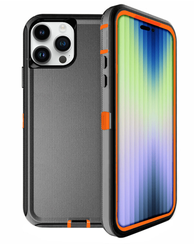 Protector resistente para iPhone 15 Pro en Guatemala, ideal para quienes buscan un case duradero y de alta calidad en color negro y naranja.