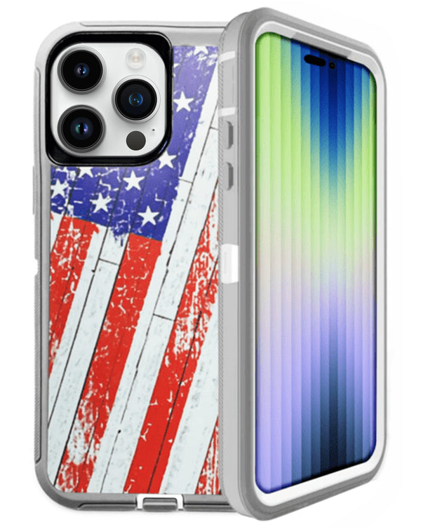 Protege tu iPhone 15 Pro con estilo patriótico con esta funda heavy duty con la bandera de Estados Unidos en Guatemala.