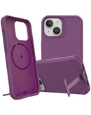 Funda de silicona morada para iPhone 15 Pro con cargador inalámbrico y soporte metálico en Guatemala, encuentra accesorios para iPhone en tiendas mayoristas.