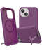 Funda de silicona morada para iPhone 15 Pro con cargador inalámbrico y soporte metálico en Guatemala, encuentra accesorios para iPhone en tiendas mayoristas.