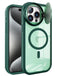 Protege tu iPhone 15 Pro con estilo en Guatemala con la funda Camshield TPU híbrida verde que incluye cargador inalámbrico.