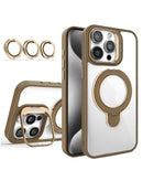 Encuentra la funda transparente magnética con soportes para iPhone 15 Pro en Guatemala, ideal para proteger tu dispositivo y su cámara.