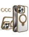 Encuentra la funda transparente magnética con soportes para iPhone 15 Pro en Guatemala, ideal para proteger tu dispositivo y su cámara.