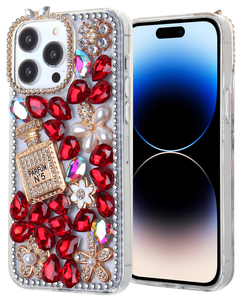 Encuentra la funda rígida de silicona Crystal Flower Perfume para iPhone 15 Pro en Guatemala con la mejor calidad.