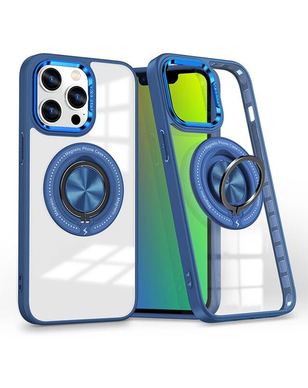 Compra al por mayor en Guatemala el Case de carga inalámbrica transparente con soporte para anillo en color azul para iPhone 15 Pro, ideal para proteger tu dispositivo y cargarlo de forma práctica.