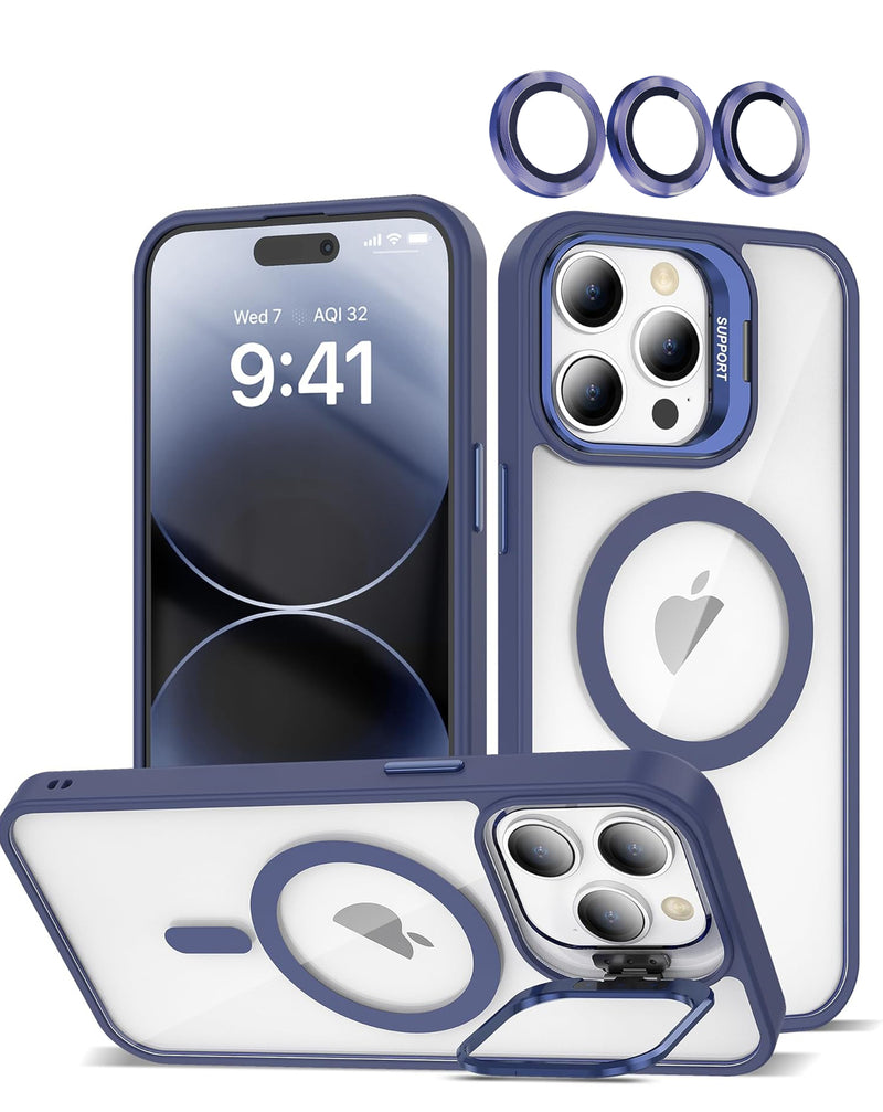 Case de silicona Transpalet y soporte para camara con lente iPhone 15 Pro Max (Azul oscuro)