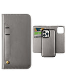 Encuentra la funda de cuero magnética original para iPhone 15 Pro Max en Guatemala con ranura para tarjeta de crédito en color gris, ideal para proteger tu dispositivo con estilo.