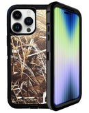 Protector resistente camuflaje negro para iPhone 15 Pro Max en Guatemala, ideal para proteger tu dispositivo en talleres y mayoristas de accesorios telefónicos.