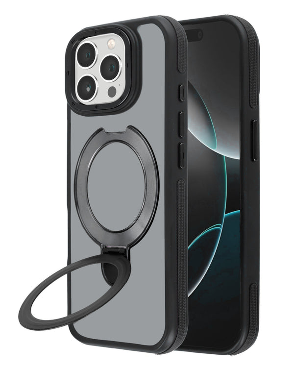 Encuentra la mejor funda transparente mate con soporte y carga inalámbrica para iPhone 15 Pro Max en Guatemala en SlowBack, mayorista de accesorios para iPhone.