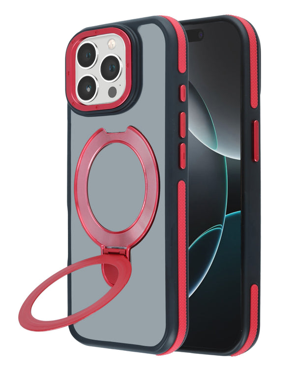 Encuentra la funda mate transparente con soporte de carga inalámbrica para iPhone 15 Pro Max en Guatemala, disponible en color rojo en SlowBack.