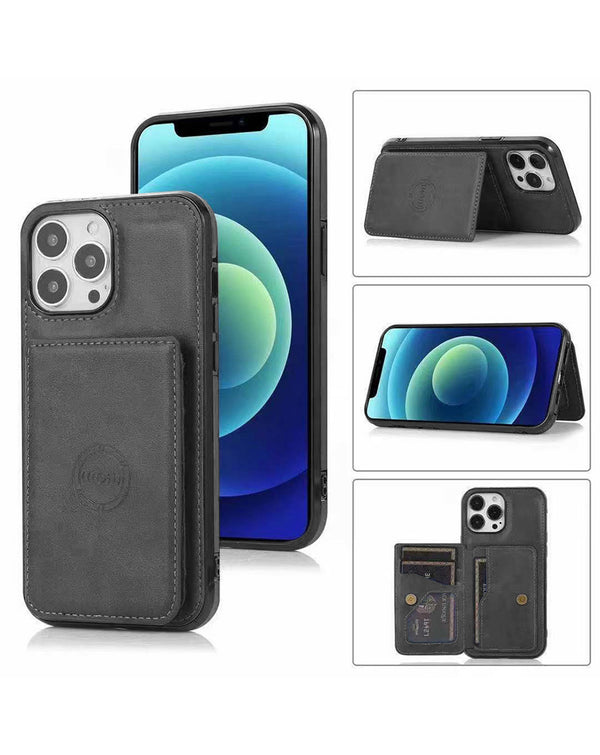 Encuentra la mejor funda cartera de cuero negro para iPhone en Guatemala con SlowBack, tu tienda de accesorios iPhone.